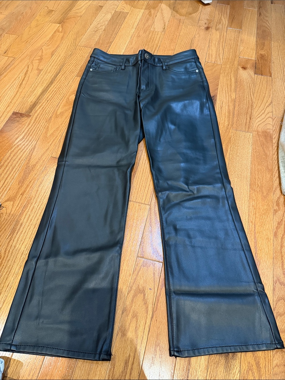 Zara Black Leather Pants with Button and Pockets, Size 36 / US4, Never Worn
